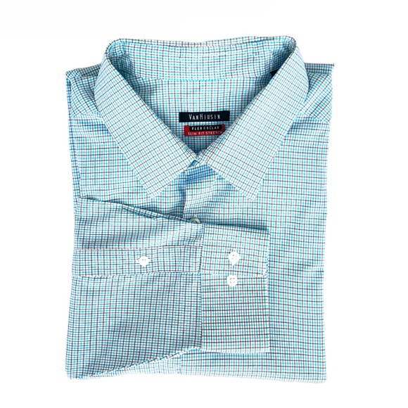 VanHeusen FlexCollar Slim Fit Stretch Wrinkle Free Button Down BlueShirt… - Picture 1 of 12